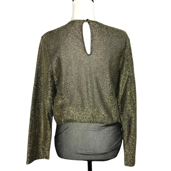 Vintage 80s Victoria’s Secret Gold Metallic Bodysuit Long Sleeve Disco Leotard - Picture 5 of 8